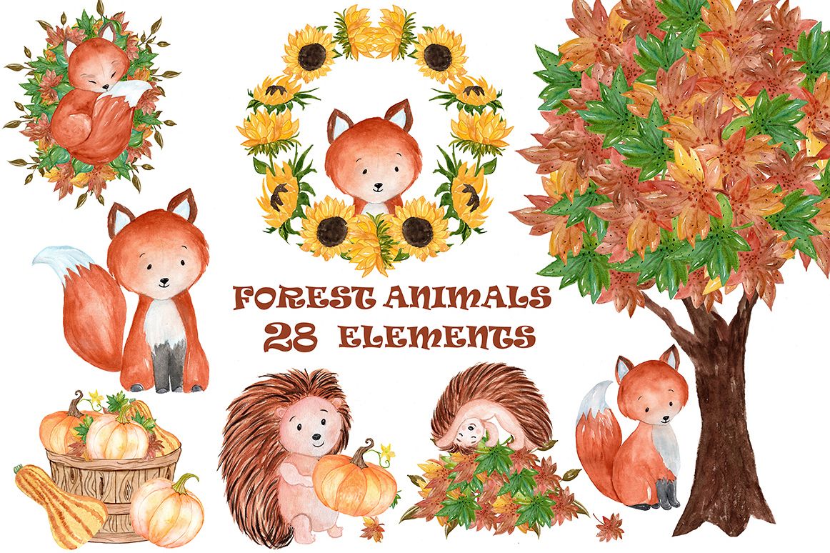 Watercolor forest animals clipart example image 1