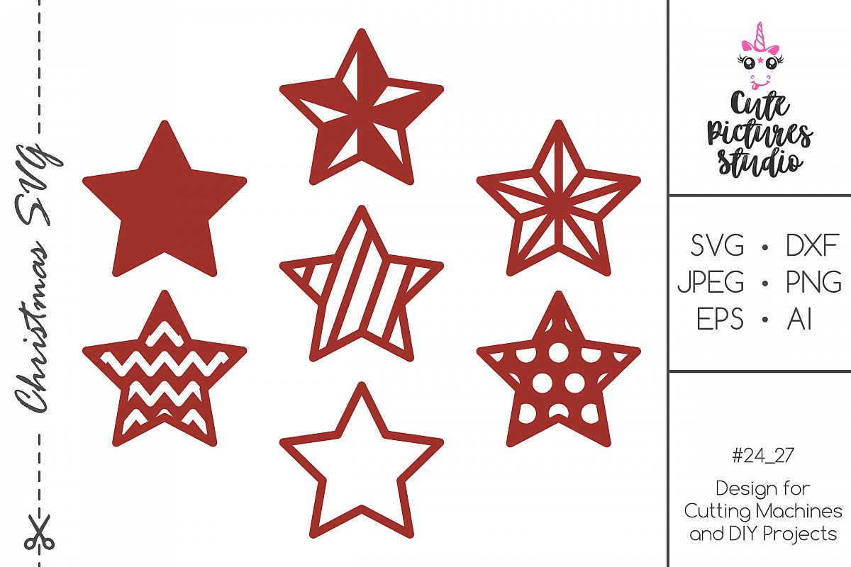 Christmas stars set SVG DXF cut file. Holiday Xmas stars svg