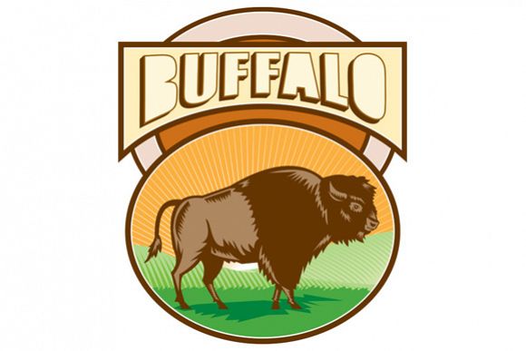 American Bison Buffalo Oval Woodcut example image 1