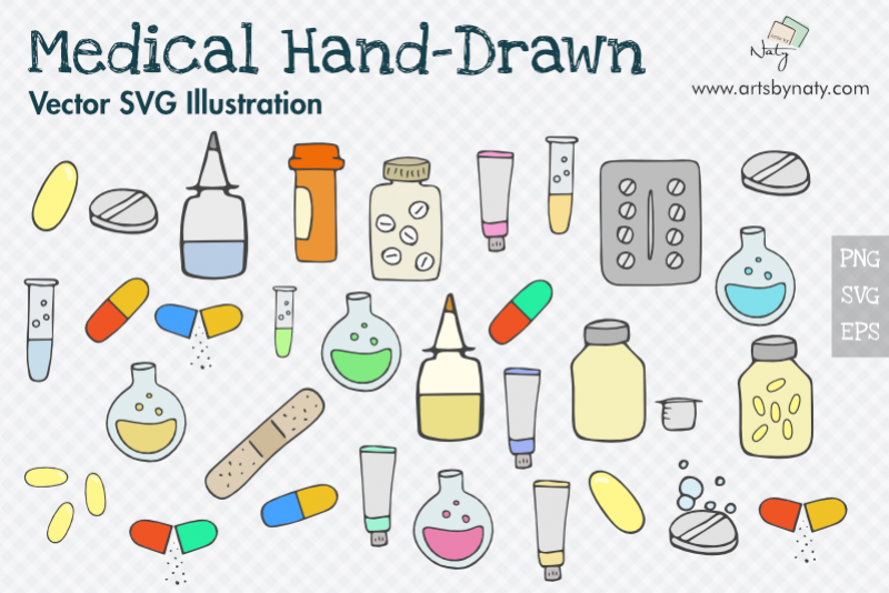 Medical Hand-Drawn SVG Vector Pack with 54 files. example image 1