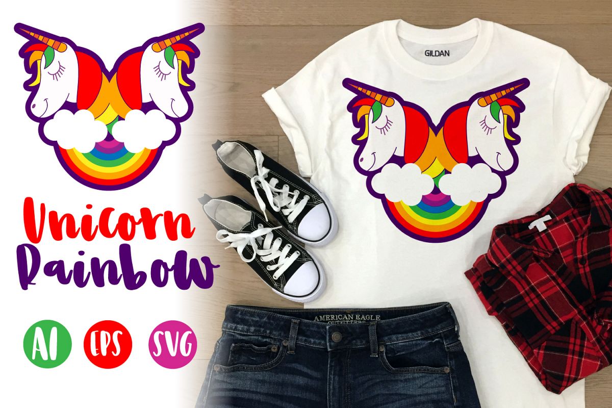 Unicorn and Rainbow SVG, AI, EPS, PNG example image 1