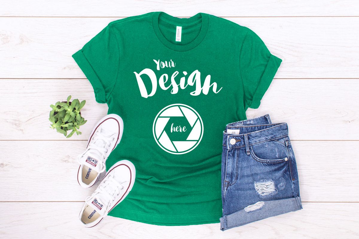 Kelly Green Canvas 3001 T Shirt Mockup example image 1