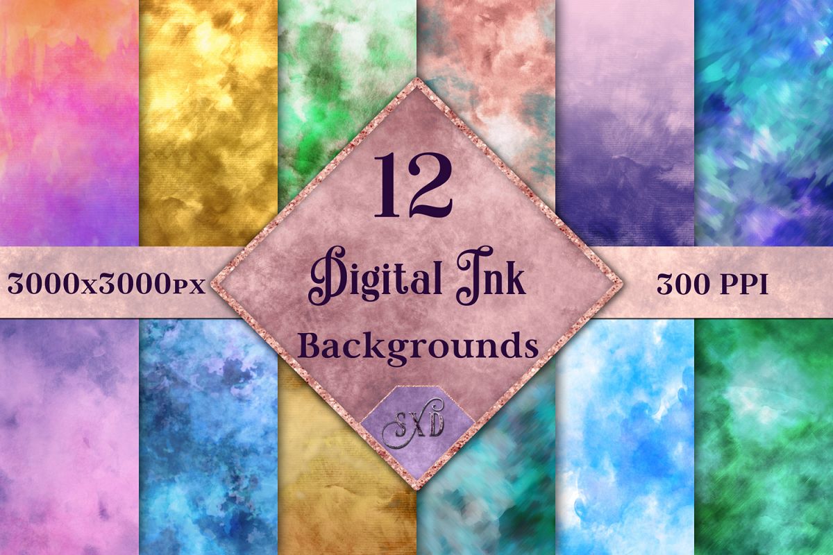 Digital Ink Backgrounds - 12 Image Set example image 1
