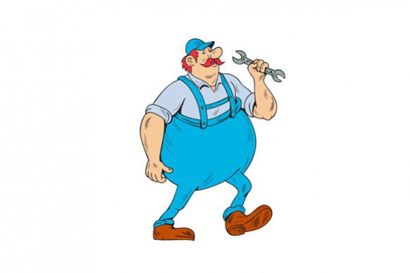 German Repairman Marching Spanner Cartoon example image 1