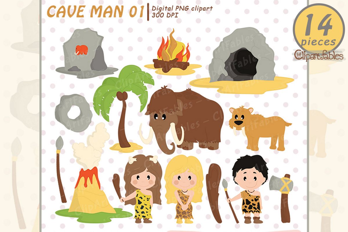 Ice age, Caveman clipart, Stone age - instant download example image 1
