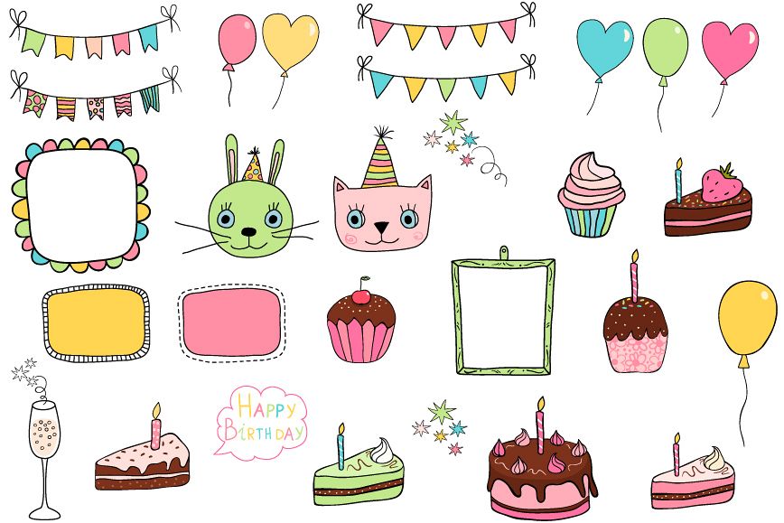 Cute birthday clipart, Party design elements example image 1