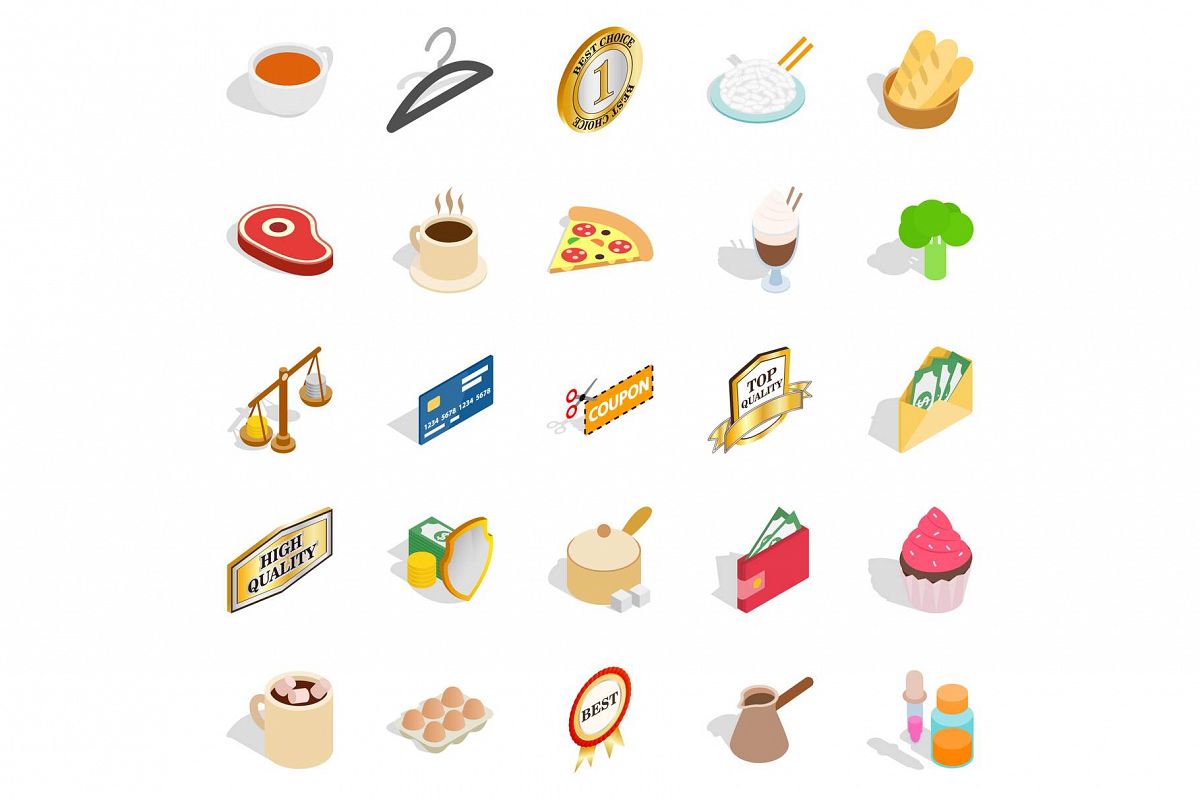 Hash icons set, isometric style example image 1