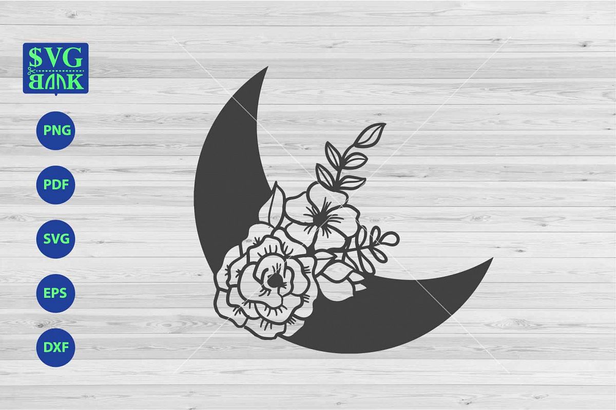 Download Crescent moon svg, crescent moon with flower artwork