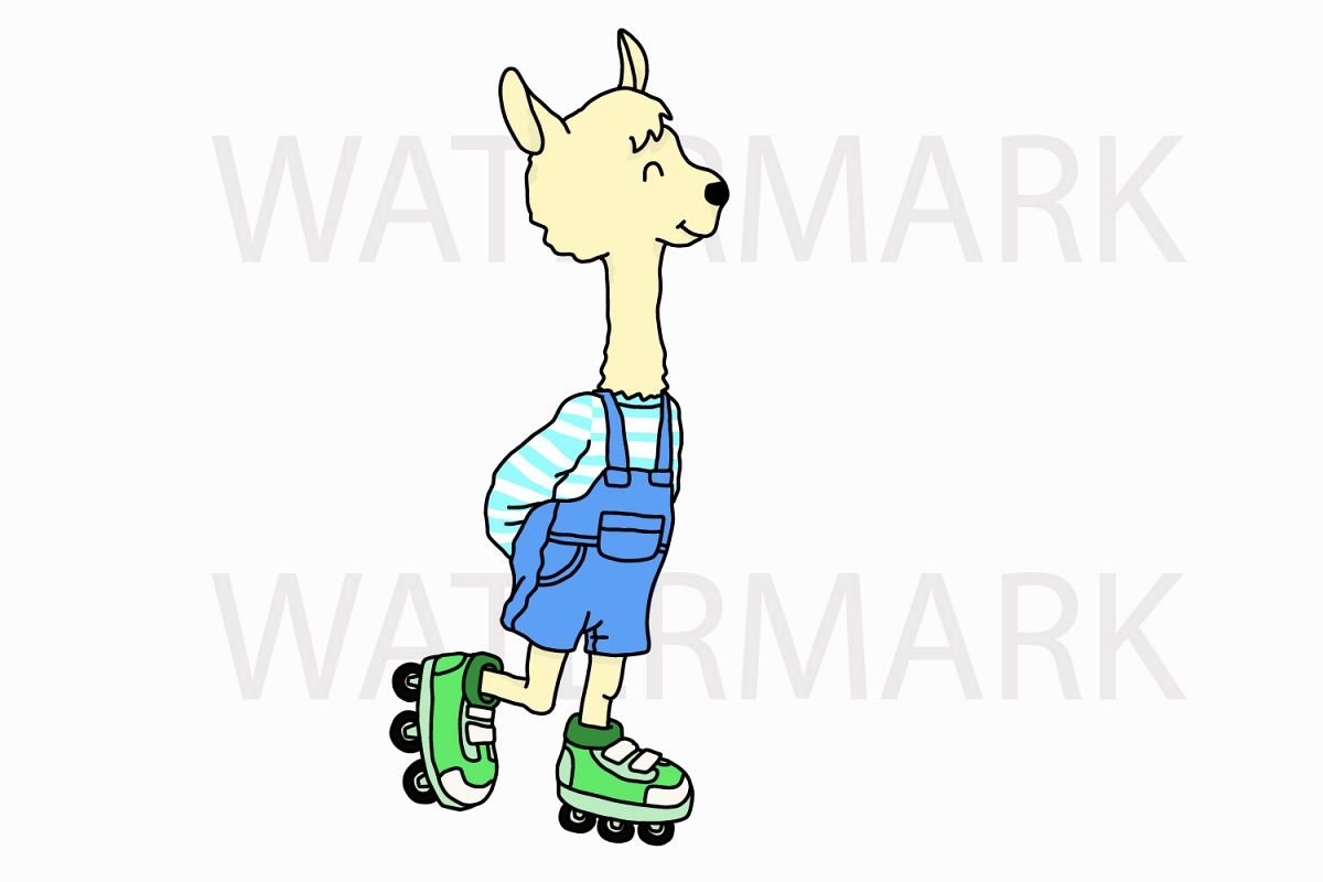 Llama playing rollerblade - SVG/JPG/PNG - Hand Drawing example image 1