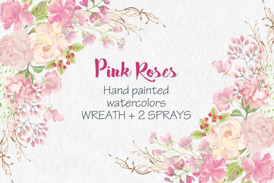 Wreath of pink watercolor roses example image 1