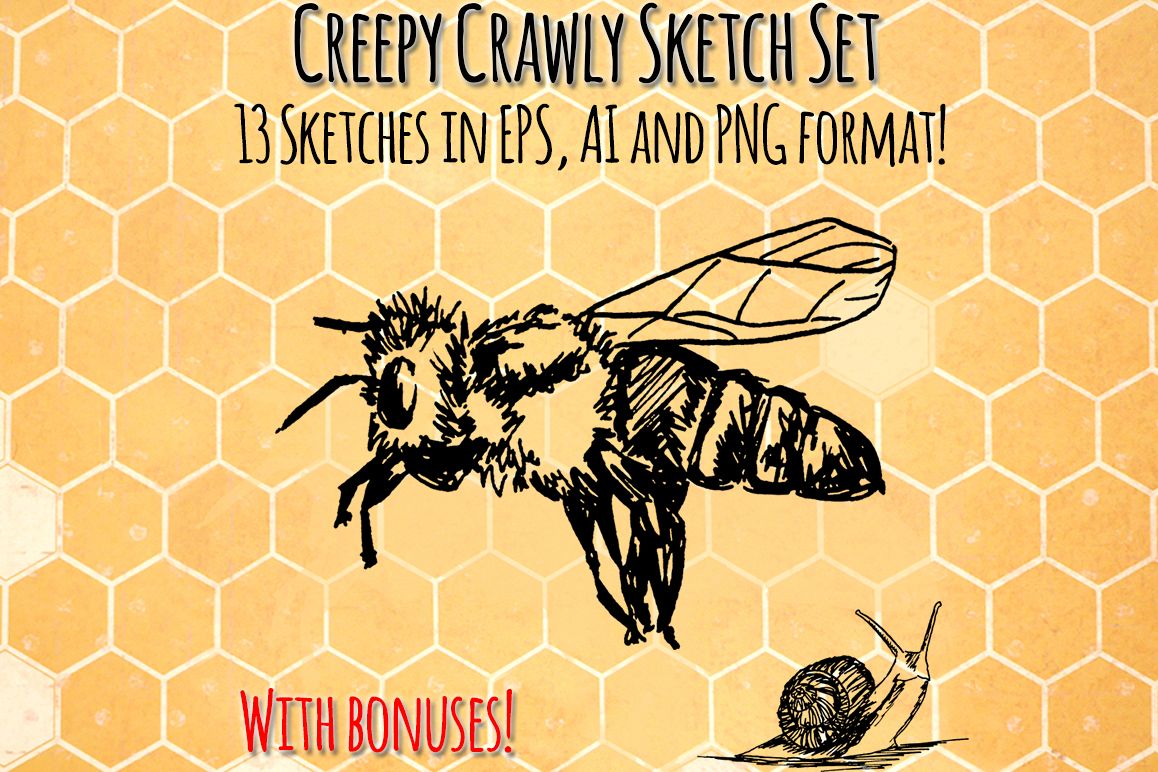 Creepy Crawly Bugs Vector Sketchbook Graphics example image 1