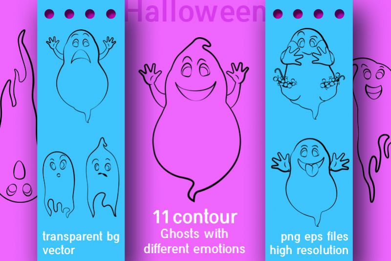 Ghosts outline vector set for halloween decoration. example image 1