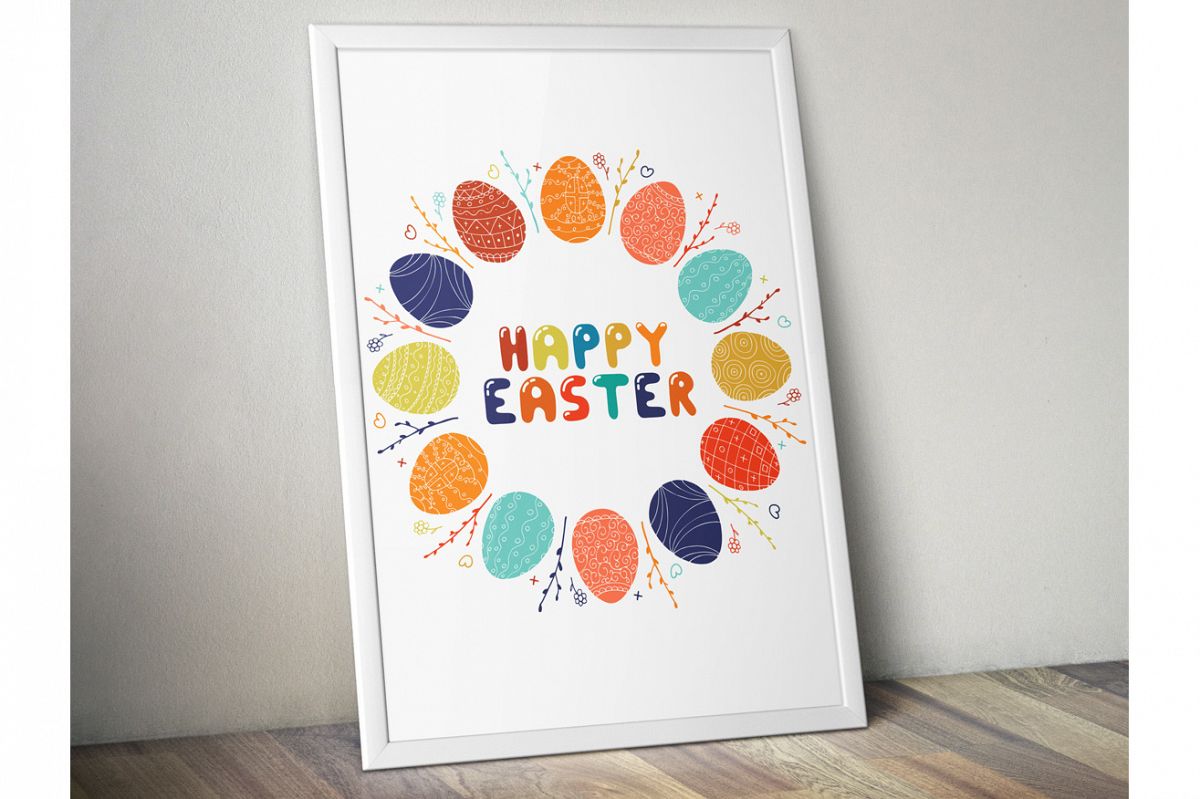 Happy easter round frame, card. example image 1