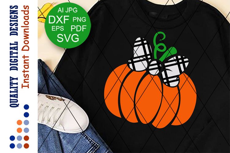 Girls Halloween svg Plaid Bow clipart Pumpkin example image 1