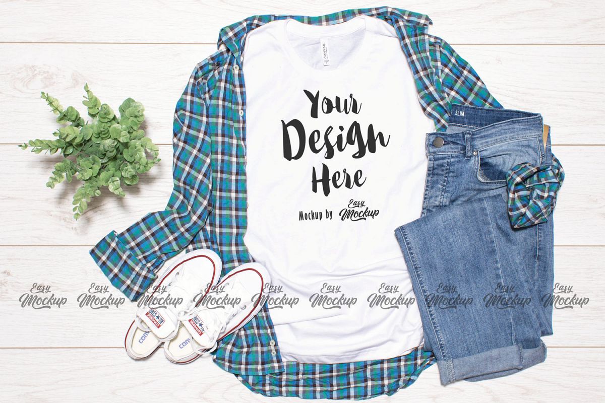 White Bella Canvas 3001 T Shirt Mockup example image 1