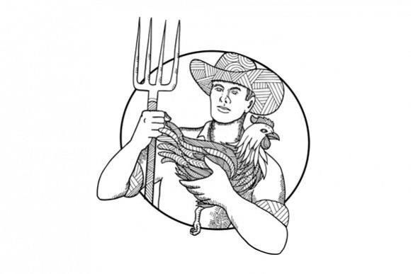 Farmer Holding Hen Pitchfork Zentagle example image 1