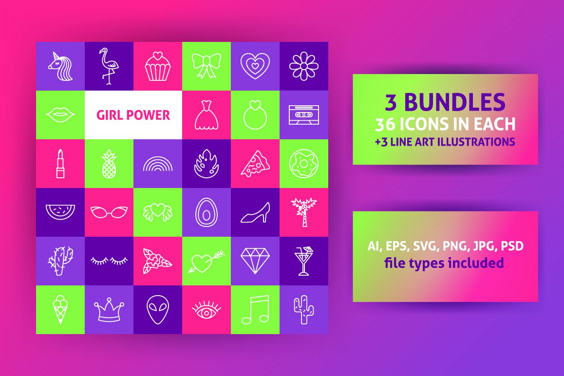 Girl Power Line Art Icons example image 1