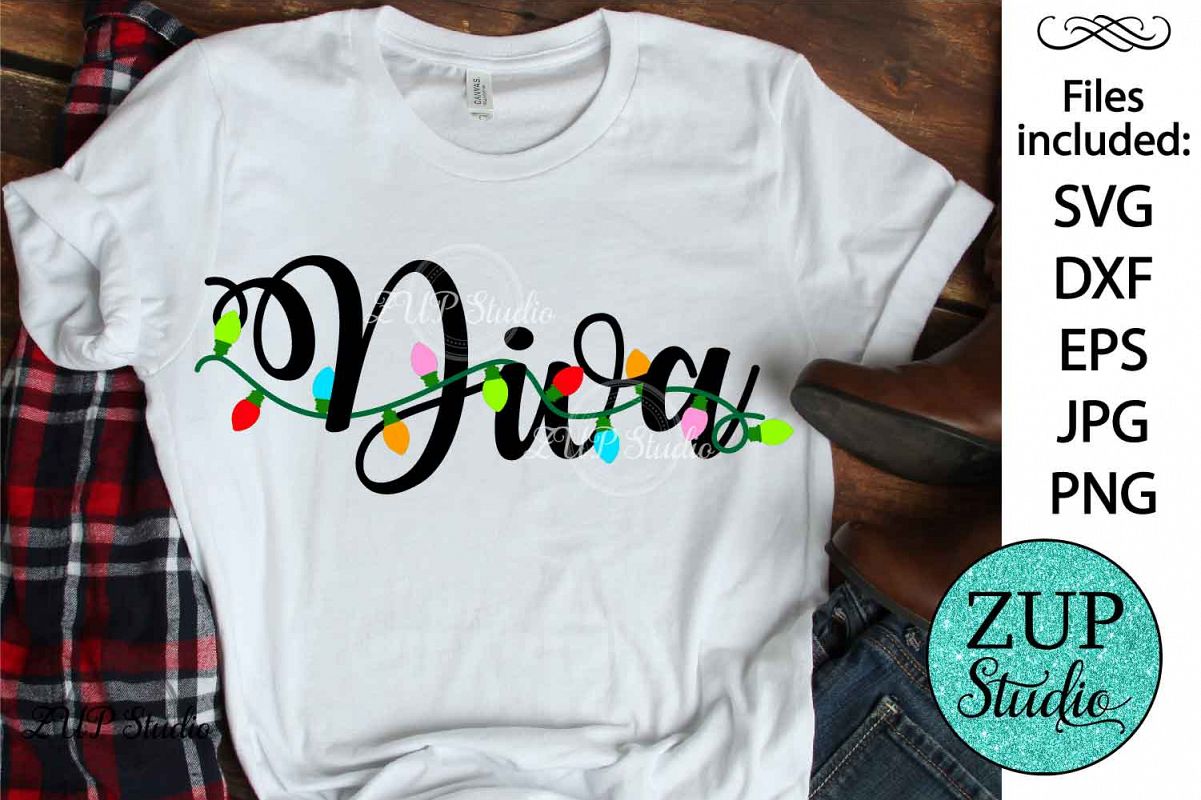 Diva Christmas light word SVG Design Cutting Files 515 example image 1