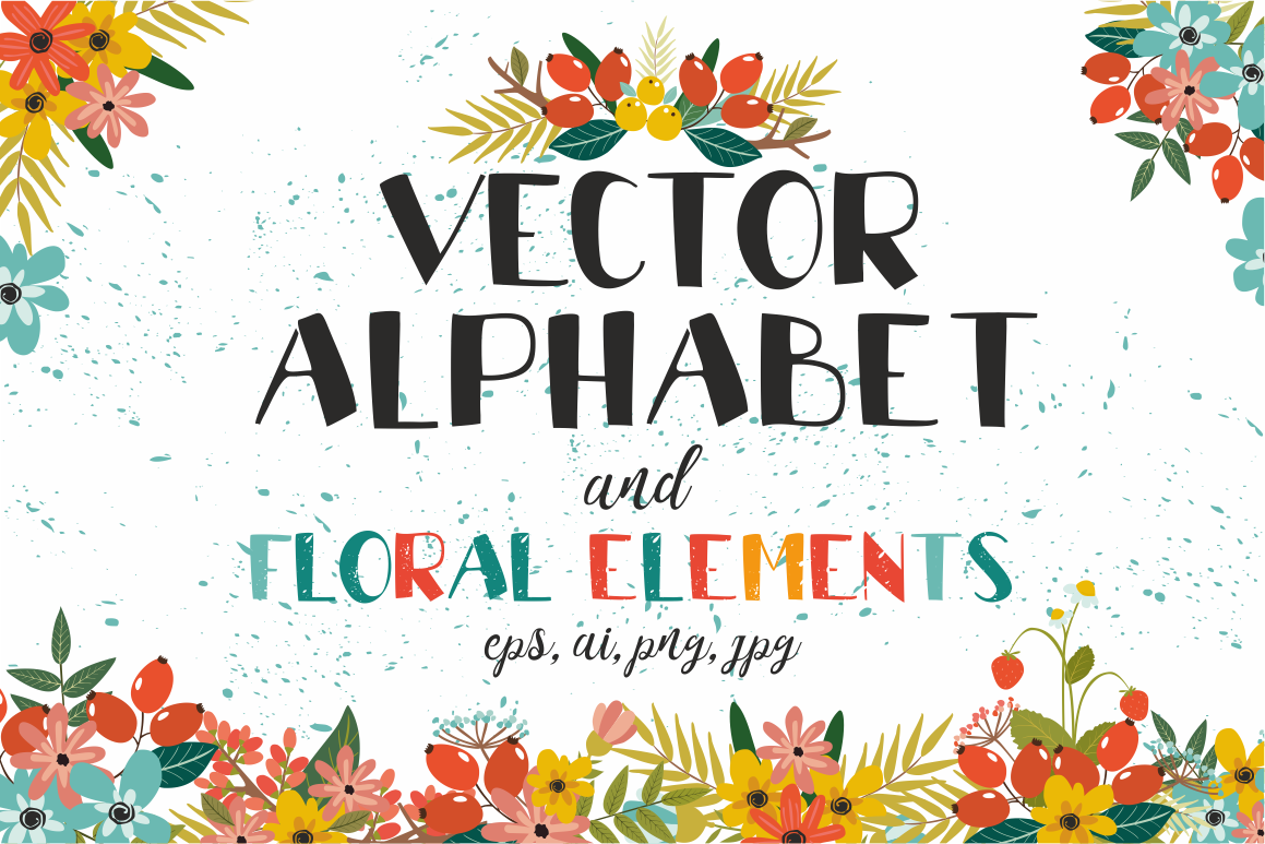 Vectot alphabet and floral elements example image 1