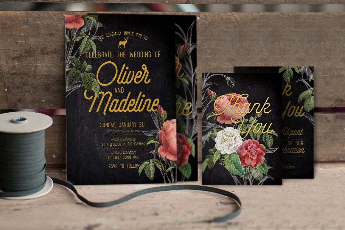 Hand Drawn Floral Wedding Invitation example image 1