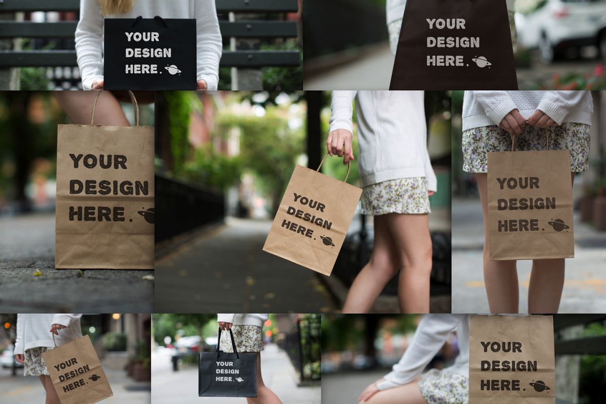 Set from 8 paper bags Mockups example image 1
