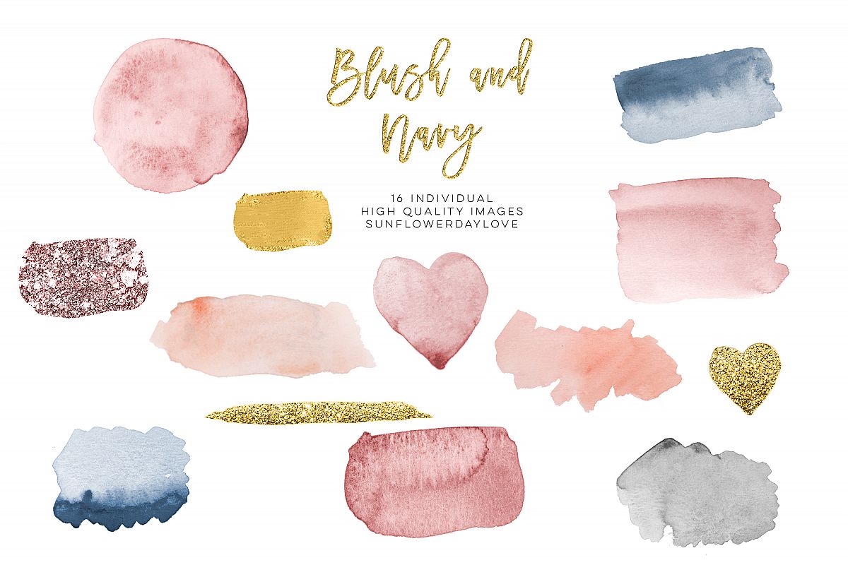 Blush & Navy Watercolor Gold design clipart example image 1