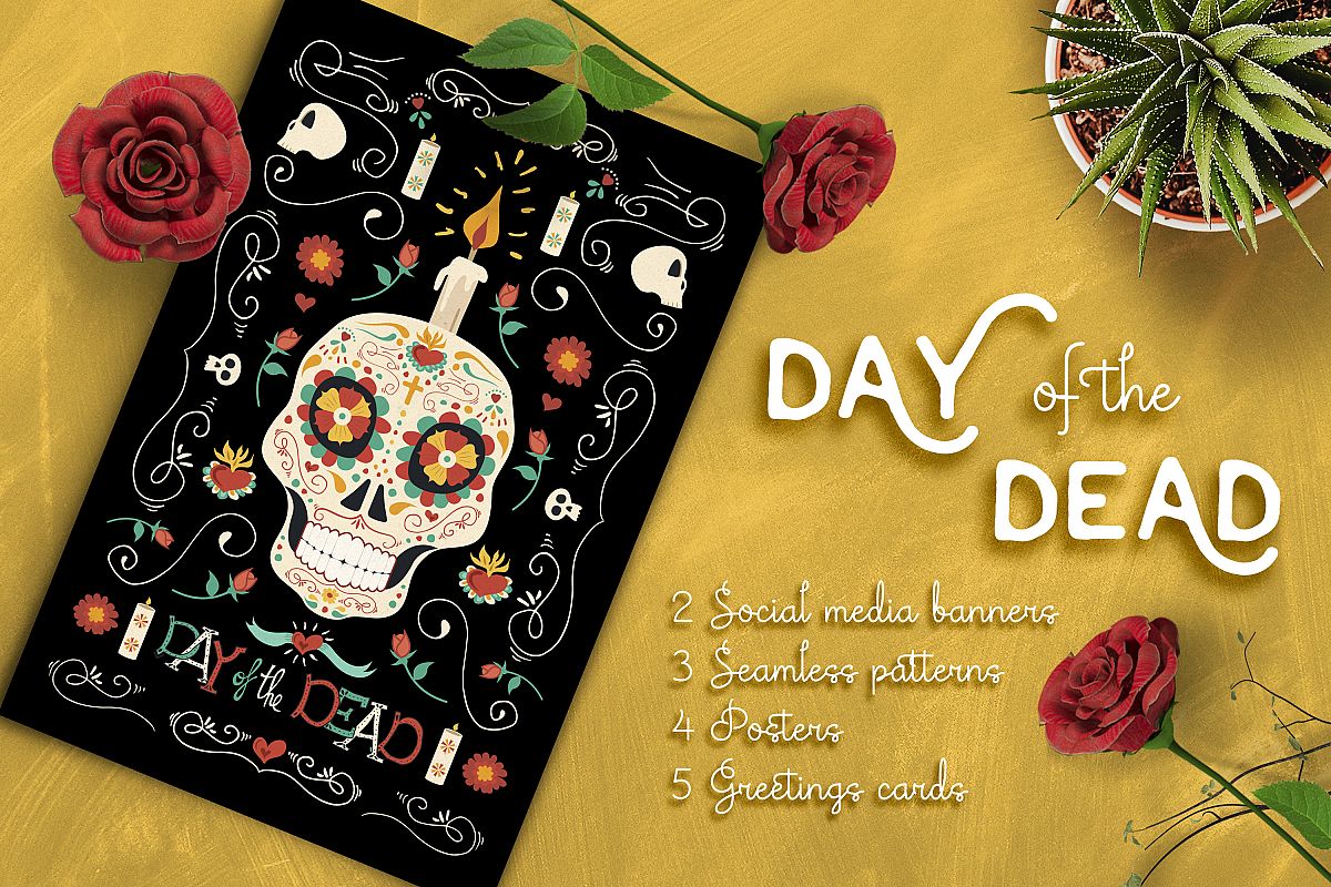 Hand Drawn Day of the Dead Set: skull party! example image 1