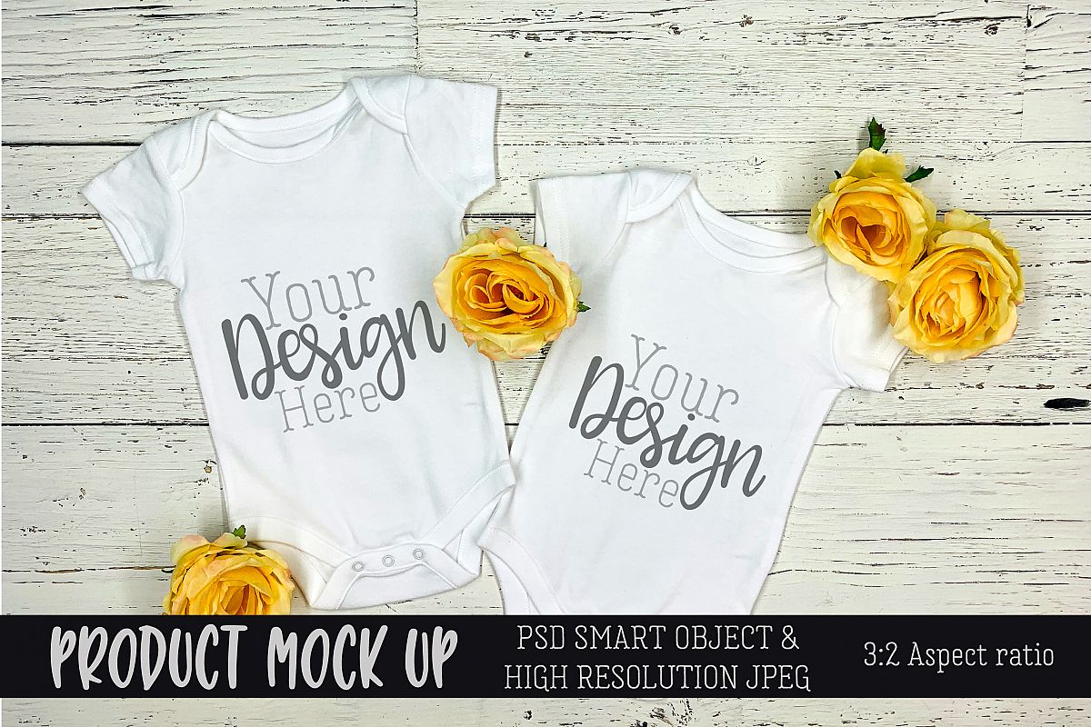 Twins baby bodysuit Craft mock up | PSD & JPEG example image 1