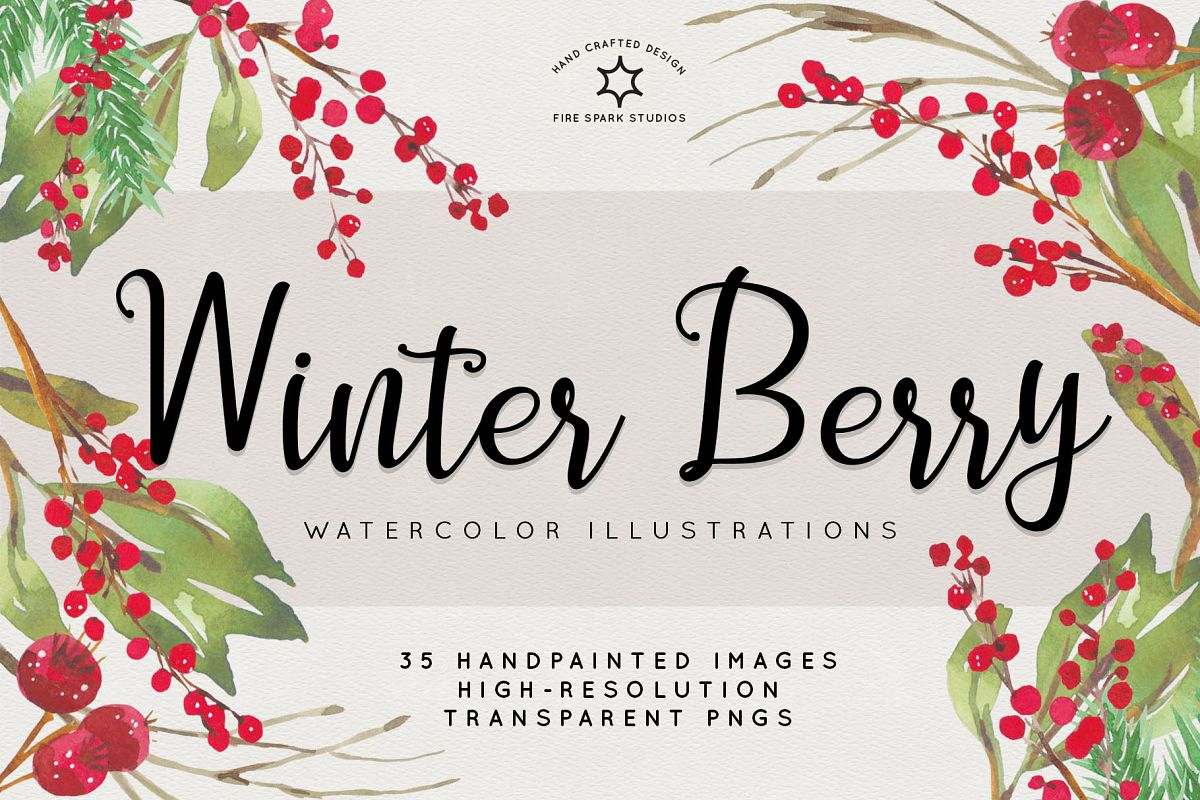 Winter Berry Watercolor Illustrations example image 1