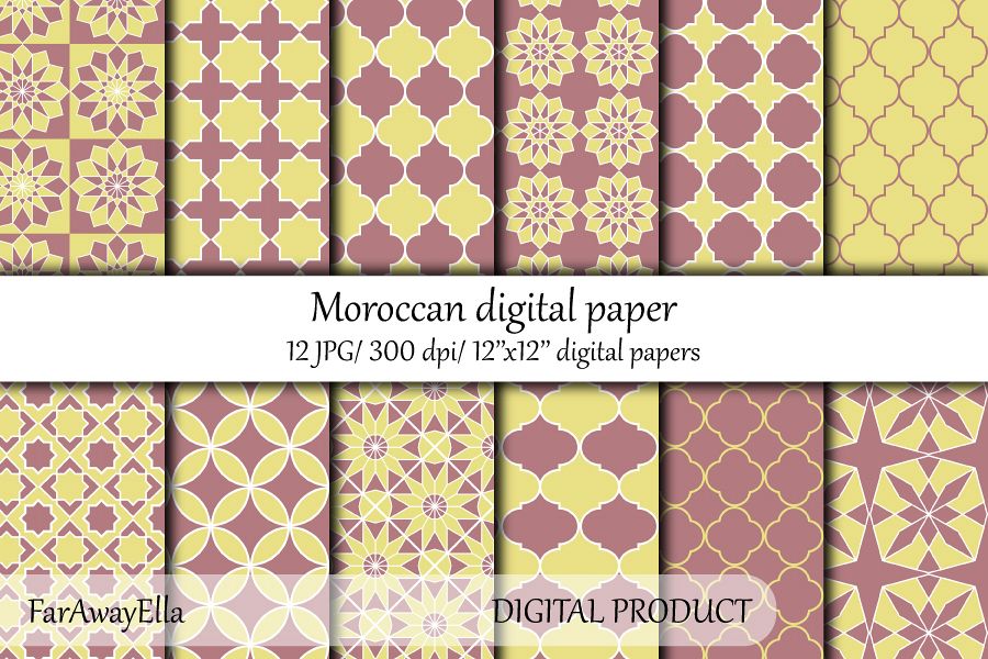 Moroccan yellow/ terracotta digital paper pack | 12 papers example image 1