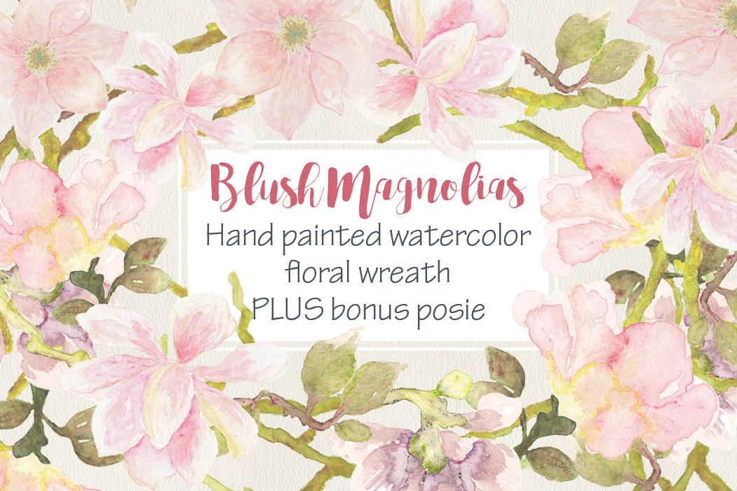 Watercolor wreath of blush Magnolias example image 1
