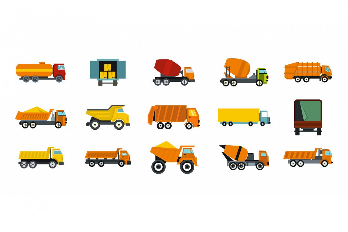 Truck icon set, flat style example image 1