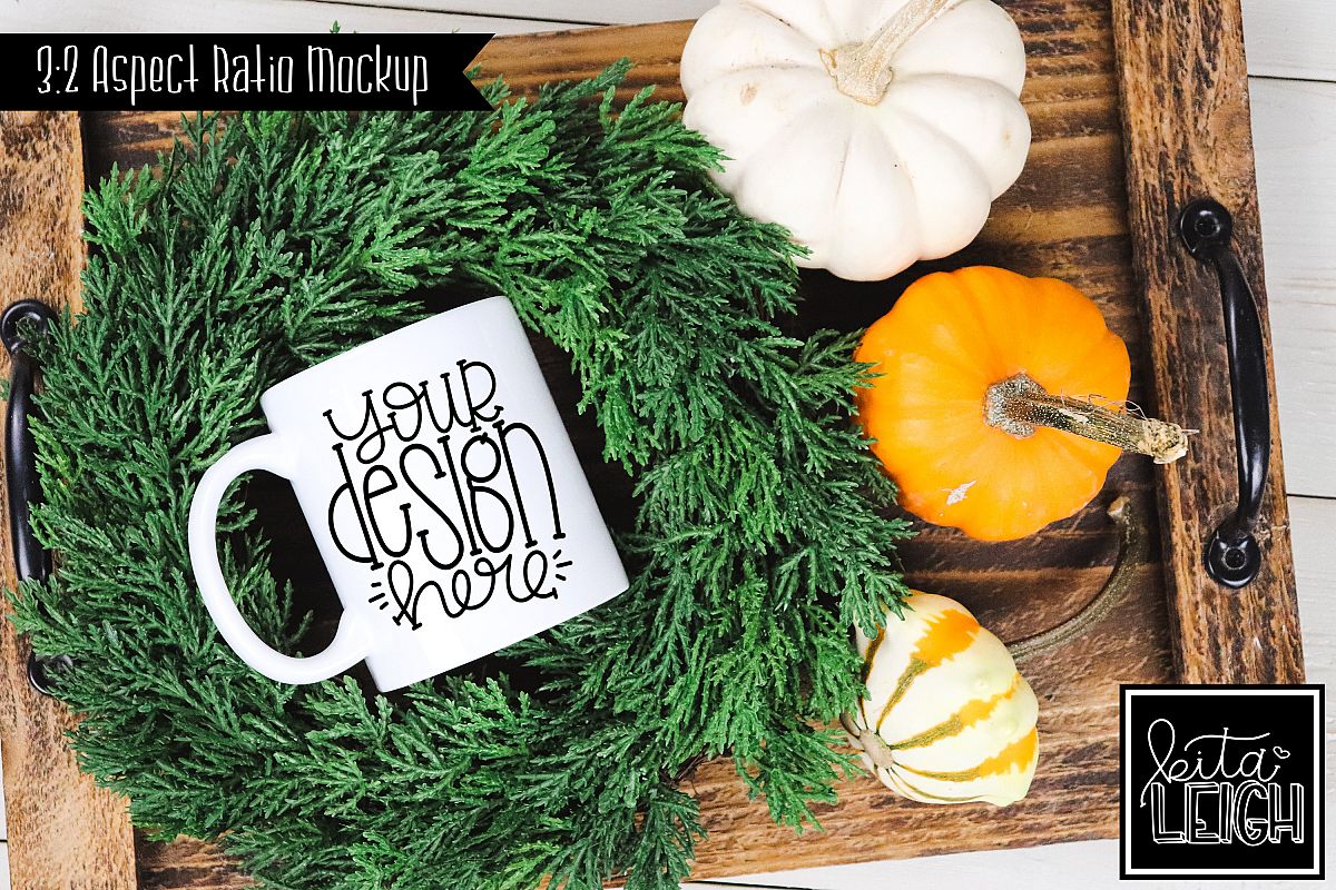 Fall 11 oz Mug with Pumpkins Mockup example image 1