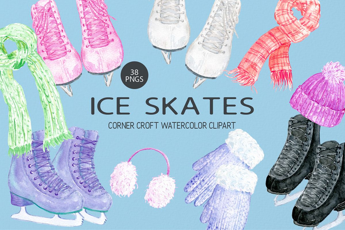 Watercolour Ice Skates Illustration example image 1