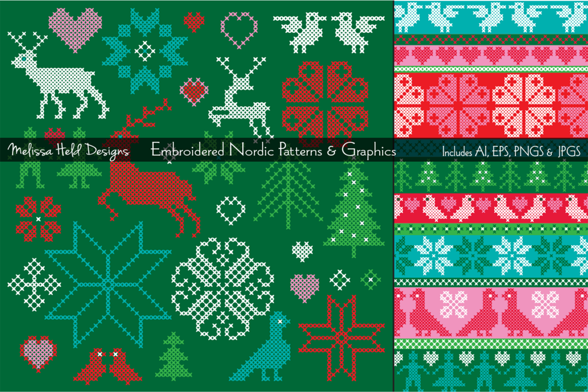 Embroidered Nordic Patterns & Graphics Bundle example image 1