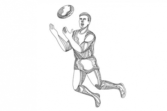 Aussie Rules Football Player Jumping Doodle example image 1