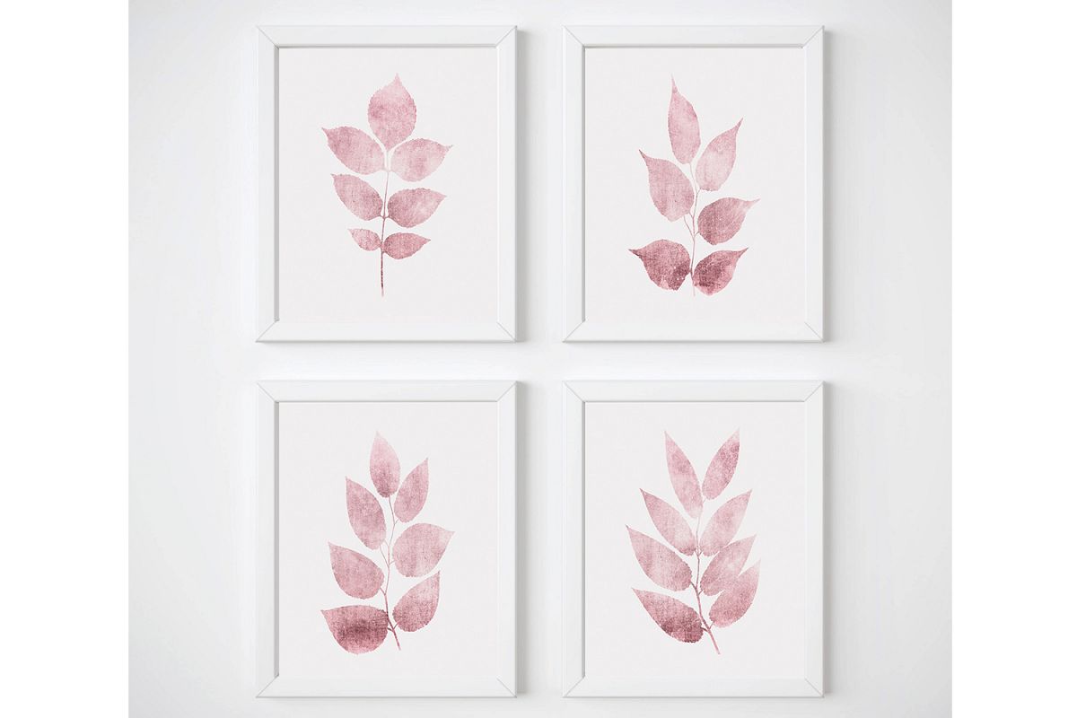 Nursery Botanical Print, Pink Leaf Prints, Leaf Wall Art Set example image 1