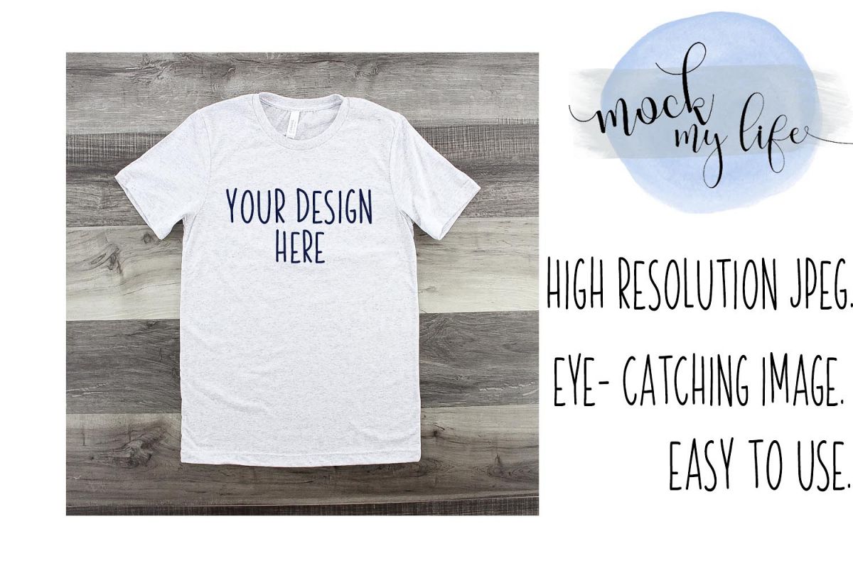 Mockup Bella Canvas Shirt / Flat Lay / White Fleck Shirt example image 1