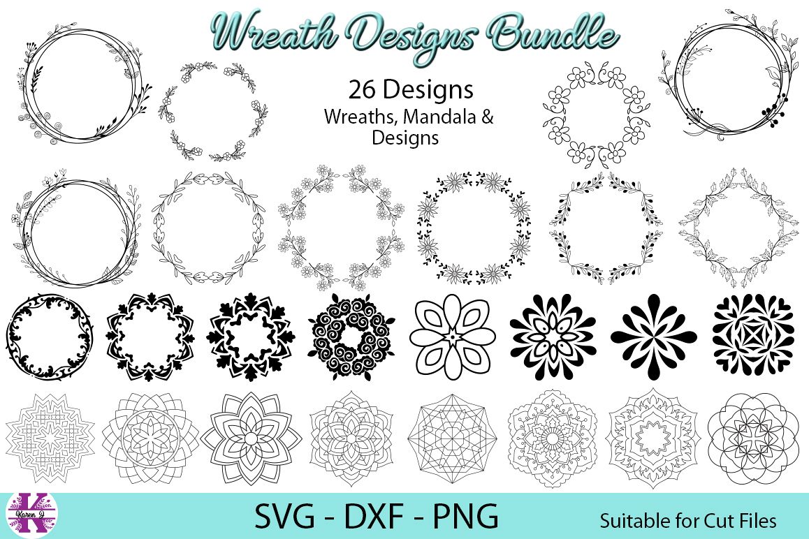 26 Wreath Designs Bundle - SVG DXF PNG - Cut Files example image 1