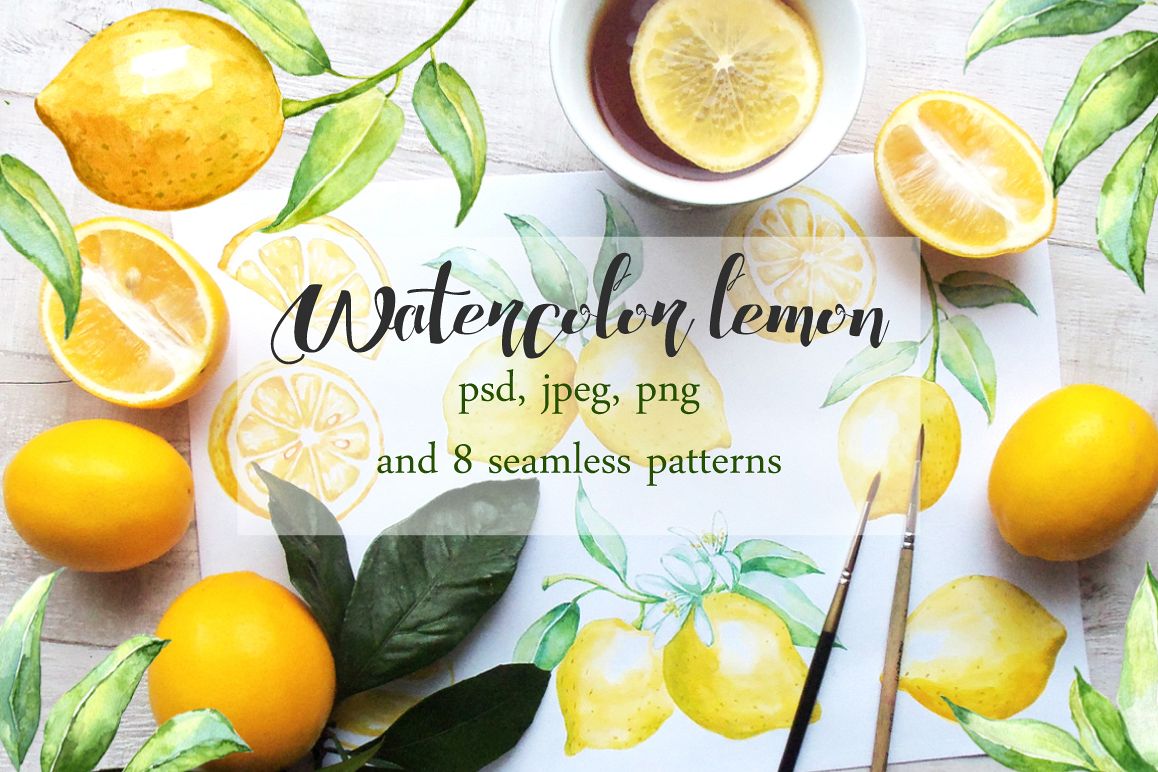Watercolor lemon set example image 1