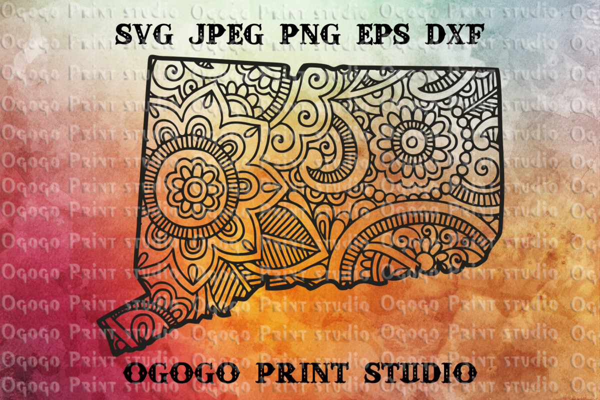 Connecticut svg, Map SVG, Zentangle SVG, Travel svg example image 1