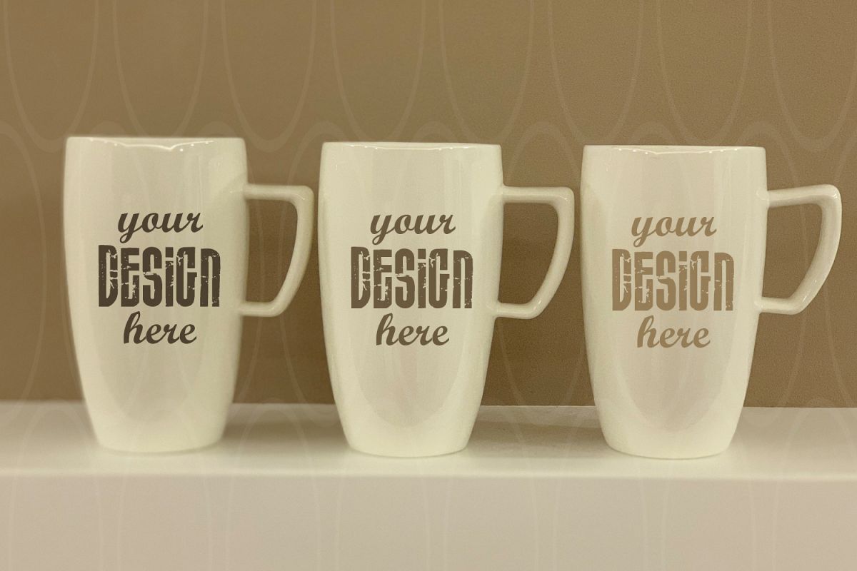 Blank Three White Coffee Glass mockup White Mugs mock ups example image 1