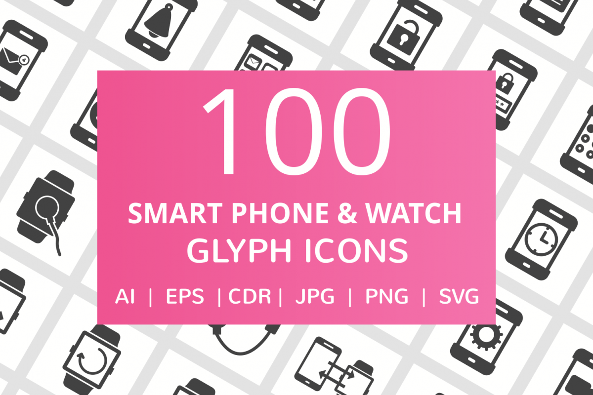 100 Smartphone & Smartwatch Glyph Icons example image 1