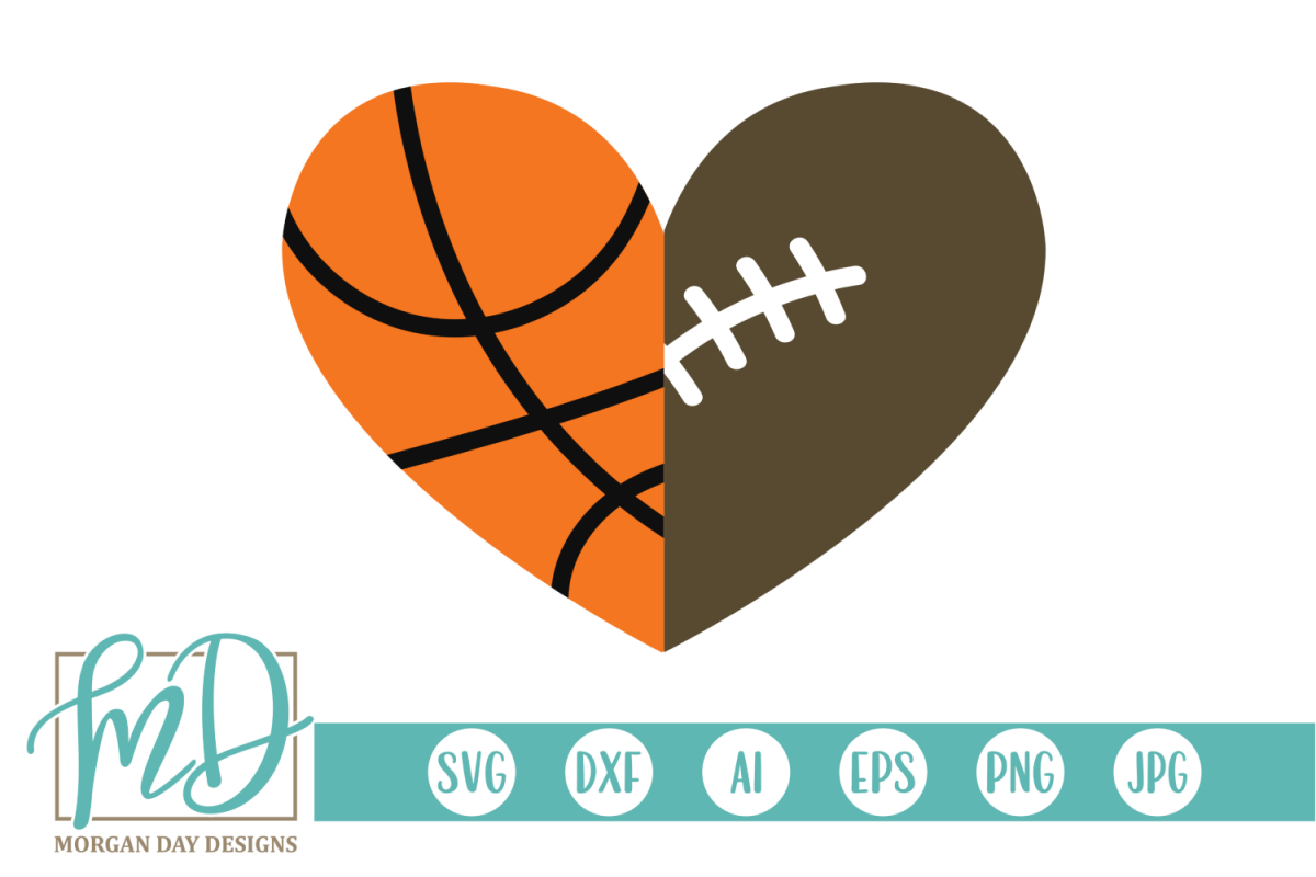 Basketball Football Heart SVG example image 1.
