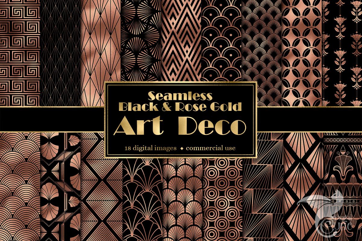 Black and Rose Gold Art Deco Digital Paper example image 1