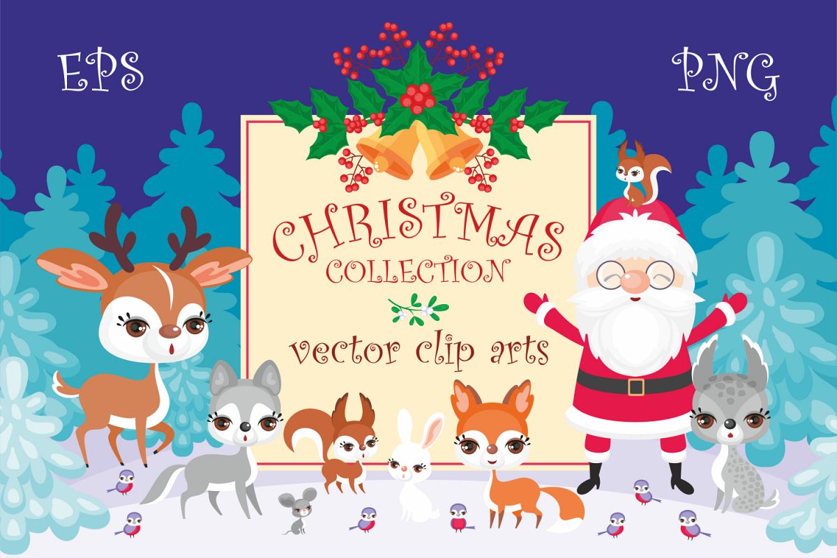 Christmas collection. Cute animals and Santa. example image 1