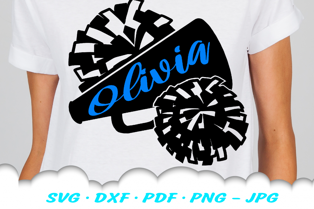 Cheerleader Cheer Megaphone Poms SVG DXF Cut Files example image 1