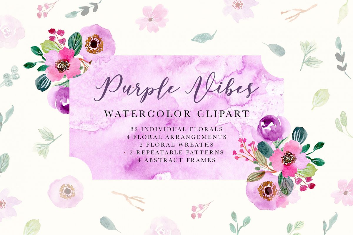 Purple Vibes - Watercolor Clipart example image 1