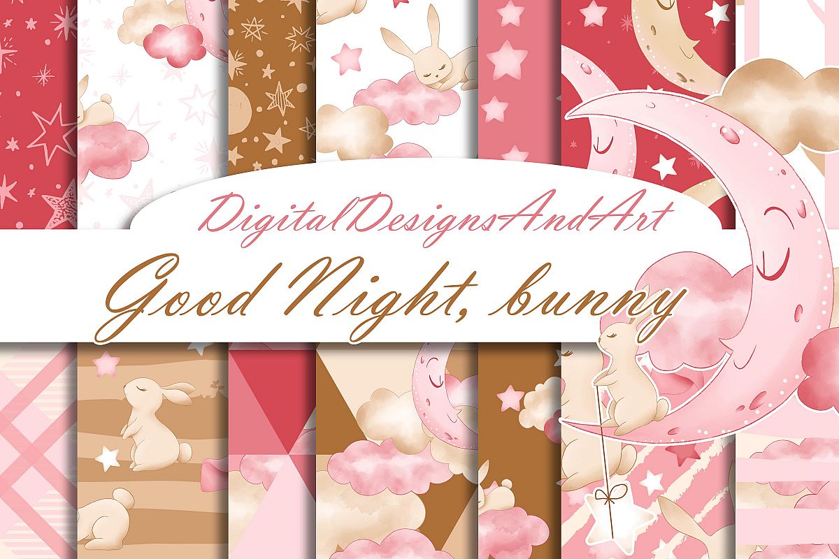 Good night bunny pattern in pink example image 1