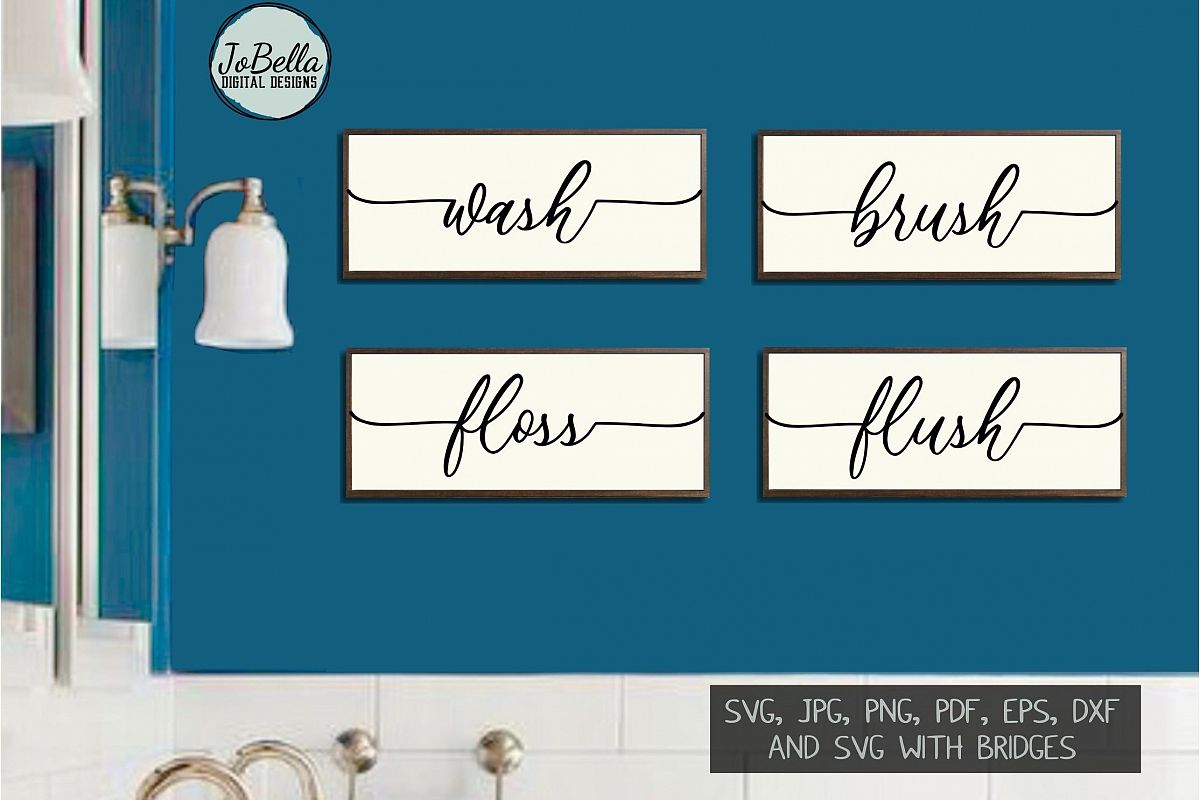 Wash Brush Floss Flush Bathroom SVG and Printable Design example image 1